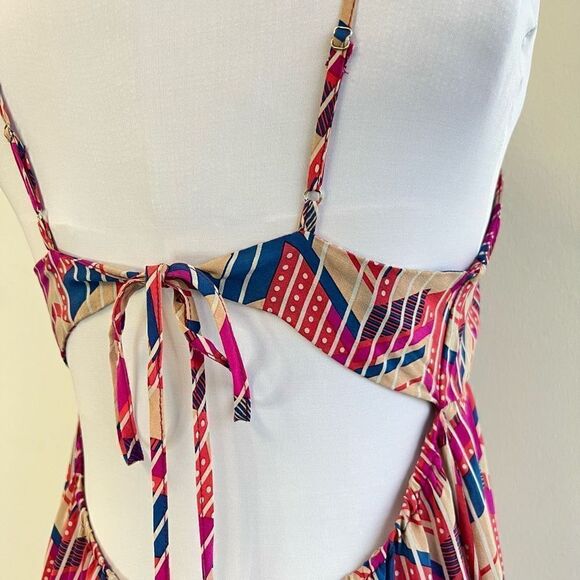 Champagne & Strawberries Women Large Striped Abstract Print Pink Maxi Dress Silk - Picture 6 of 9